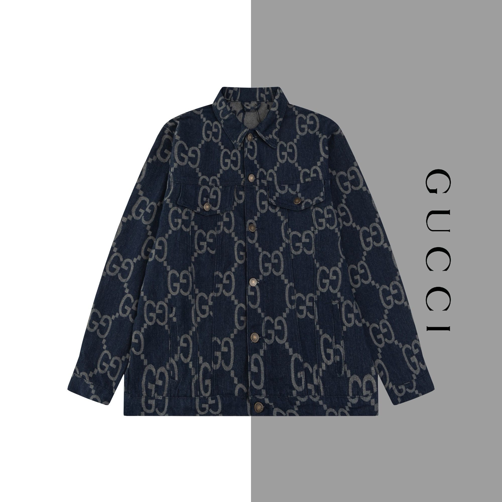 1:1 Version new jacquard full logo print denim jacket