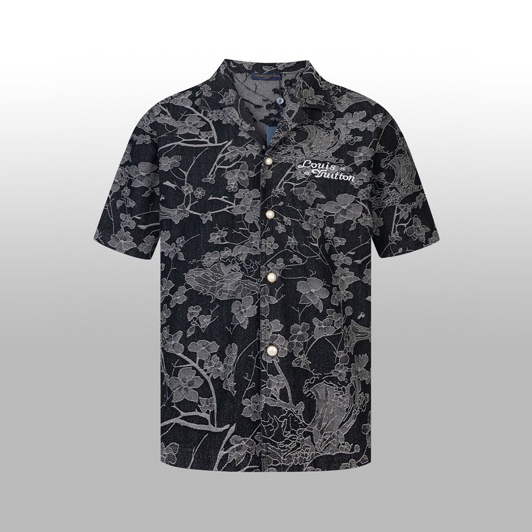 1:1 Top version new black jacquard denim shirt short set tracksuit