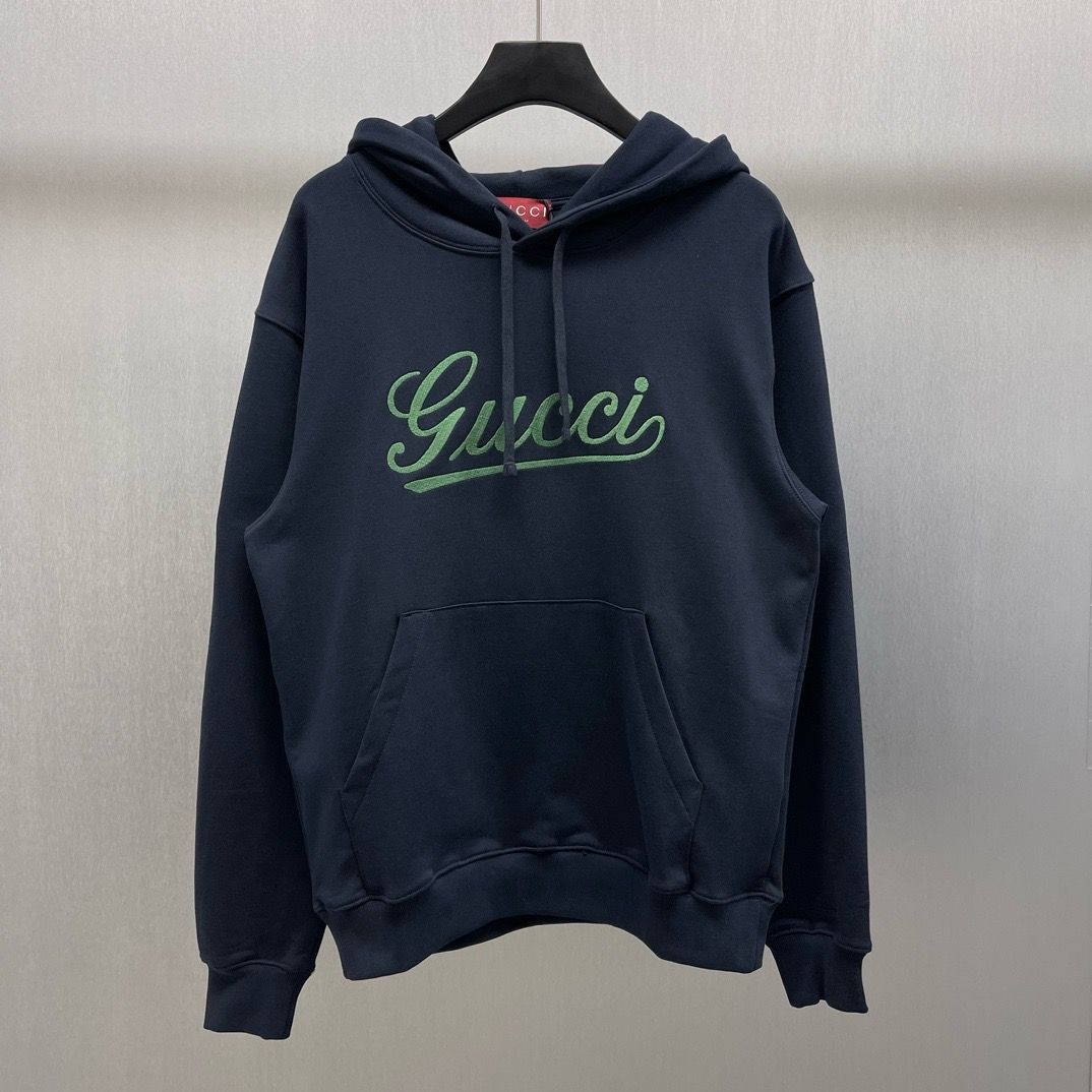 1:1 Version navy hand written logo embroidery hoodie