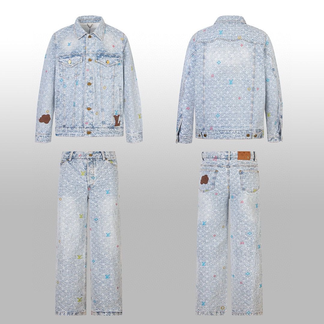1:1 Top version new arrival jacquard denim jacket jeans tracksuit