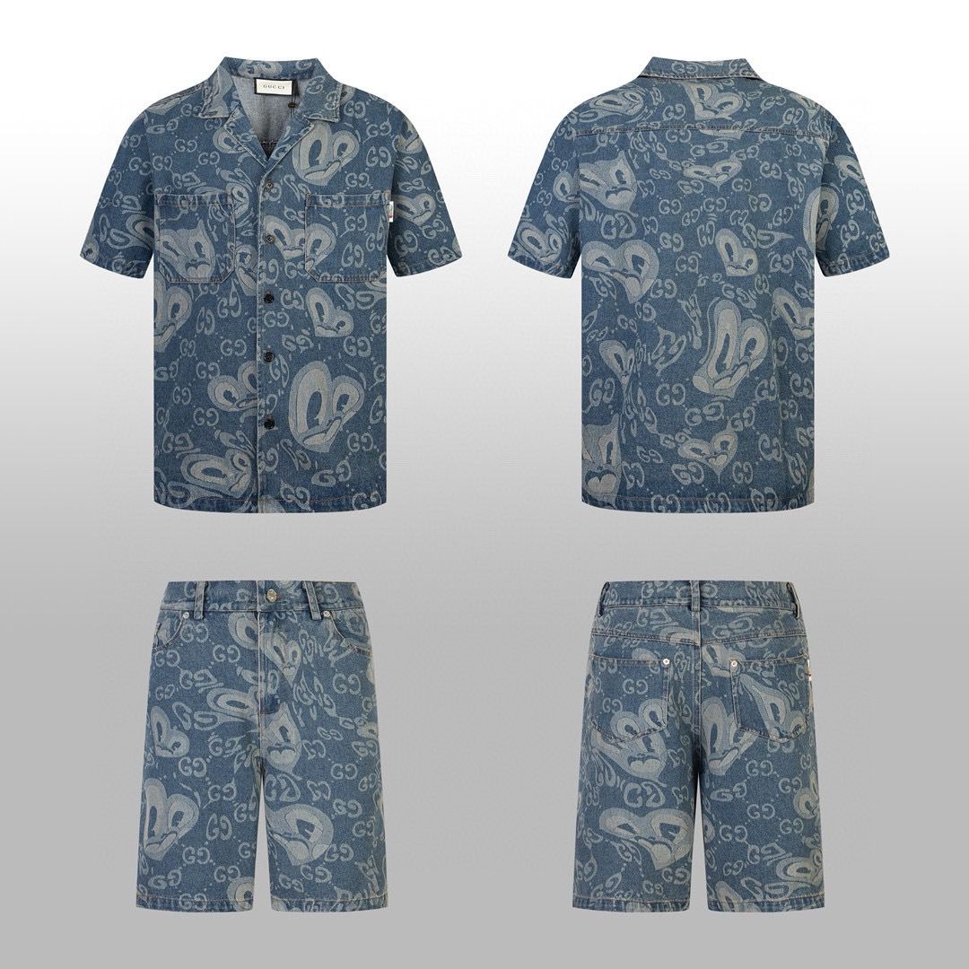 1:1 Top version new heavy jacquard denim shirt short set tracksuit