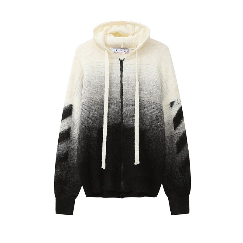 1:1 Version new arrival gradient black grey white sweater zip up hoodie
