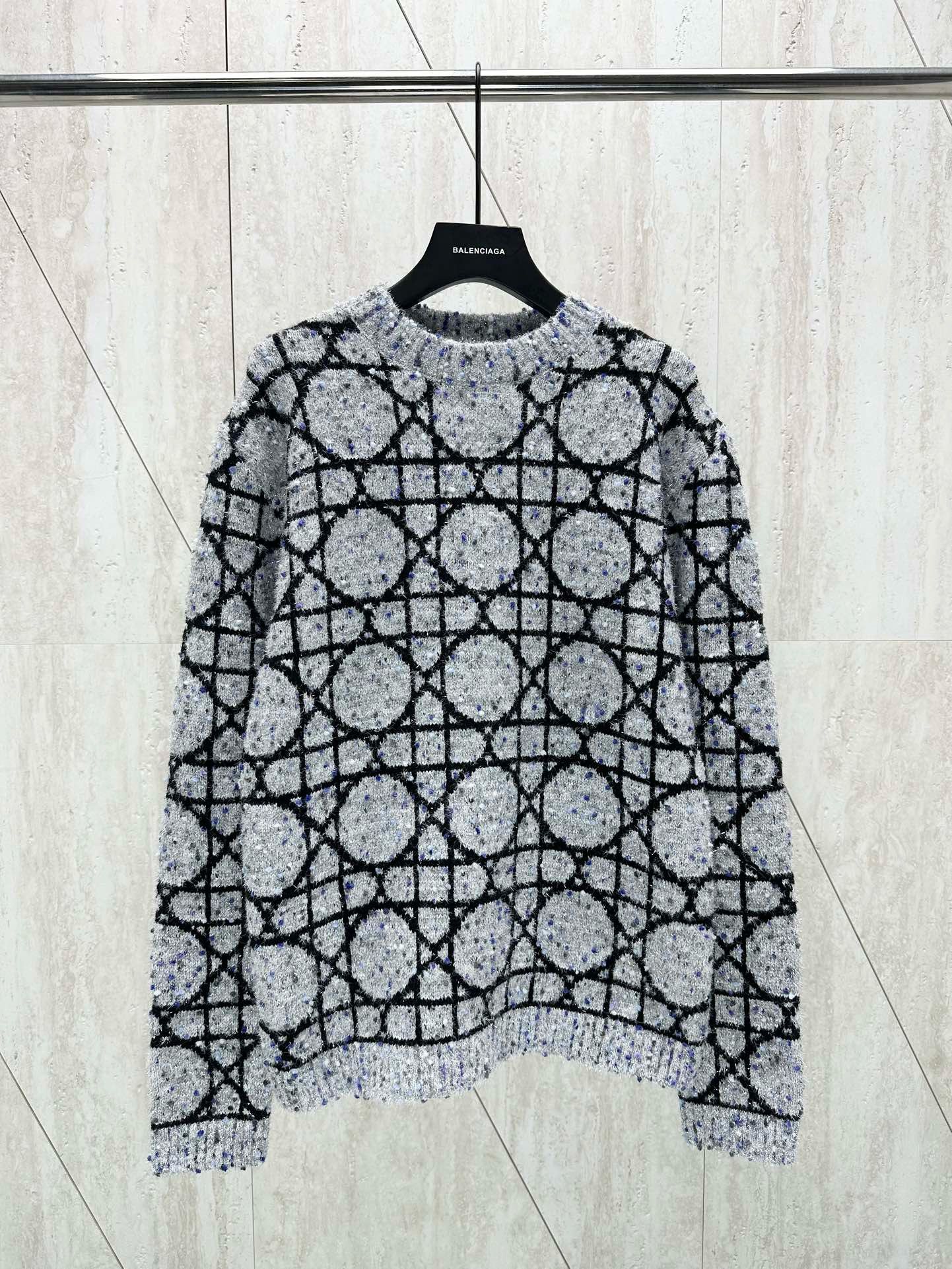 1:1 Top quality diamond jacquard woven crewneck sweater