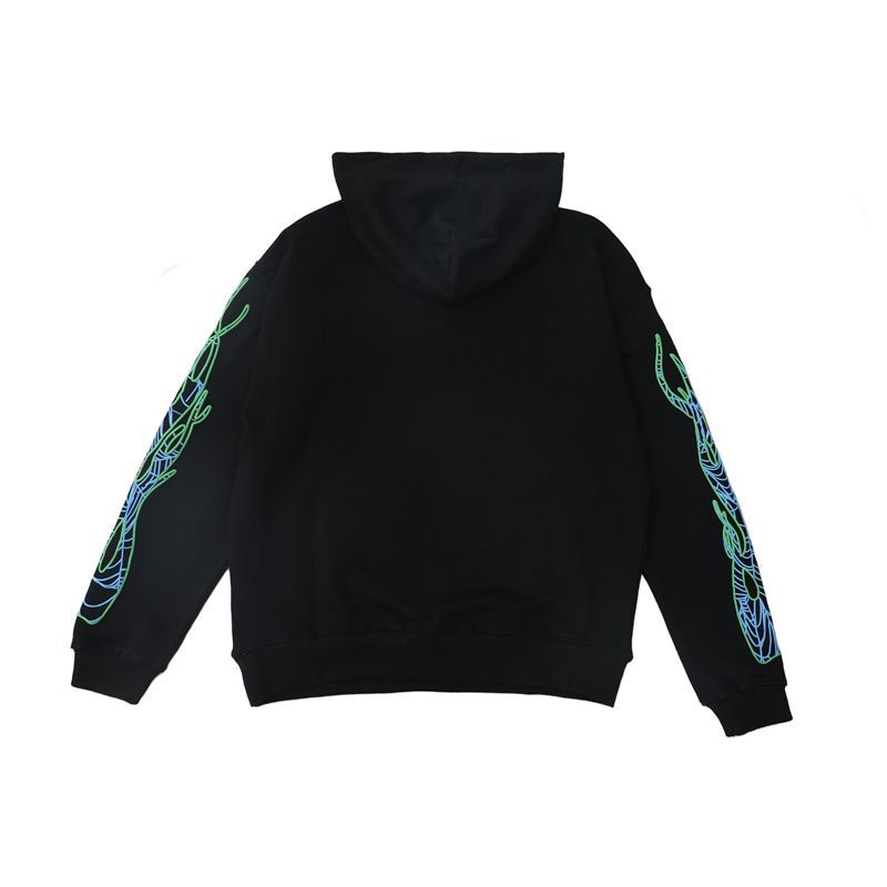 555 Green puff print with face hoodie