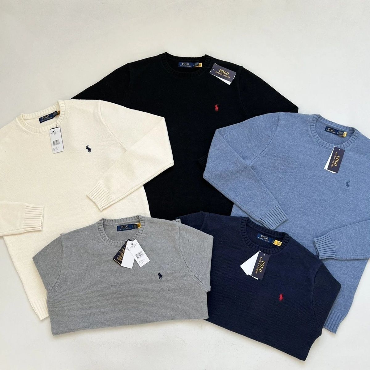 1:1 five colors basic  RL pony emboridery solid crewneck sweater