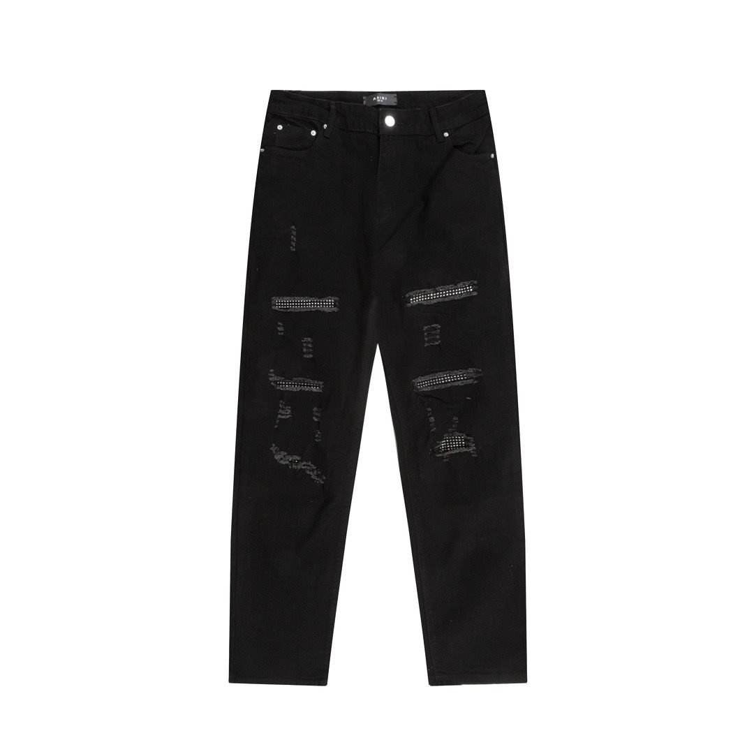 New arrival washing black grey ripped jeans