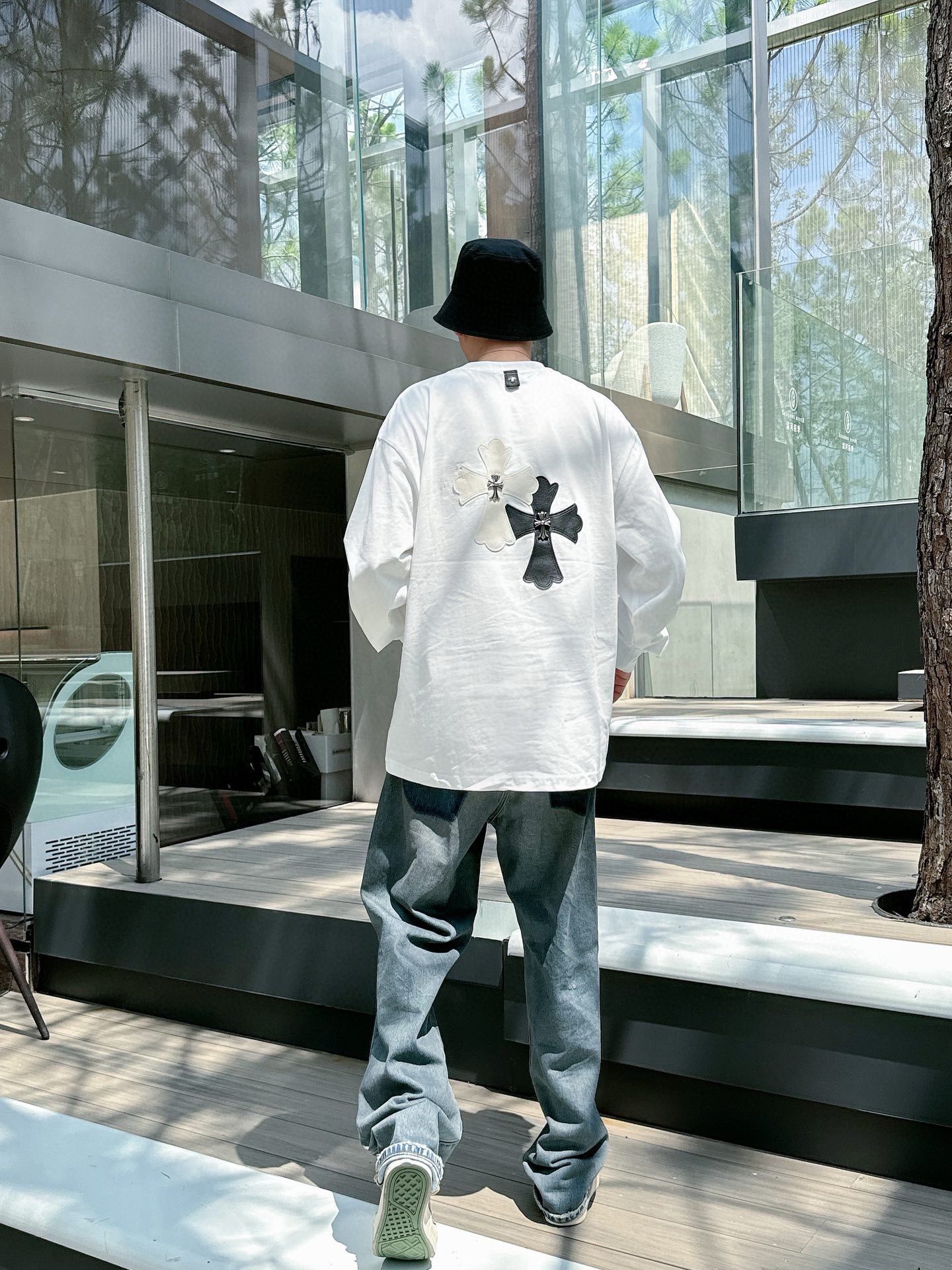 1:1 version new arrival basic style leather logo long sleeve