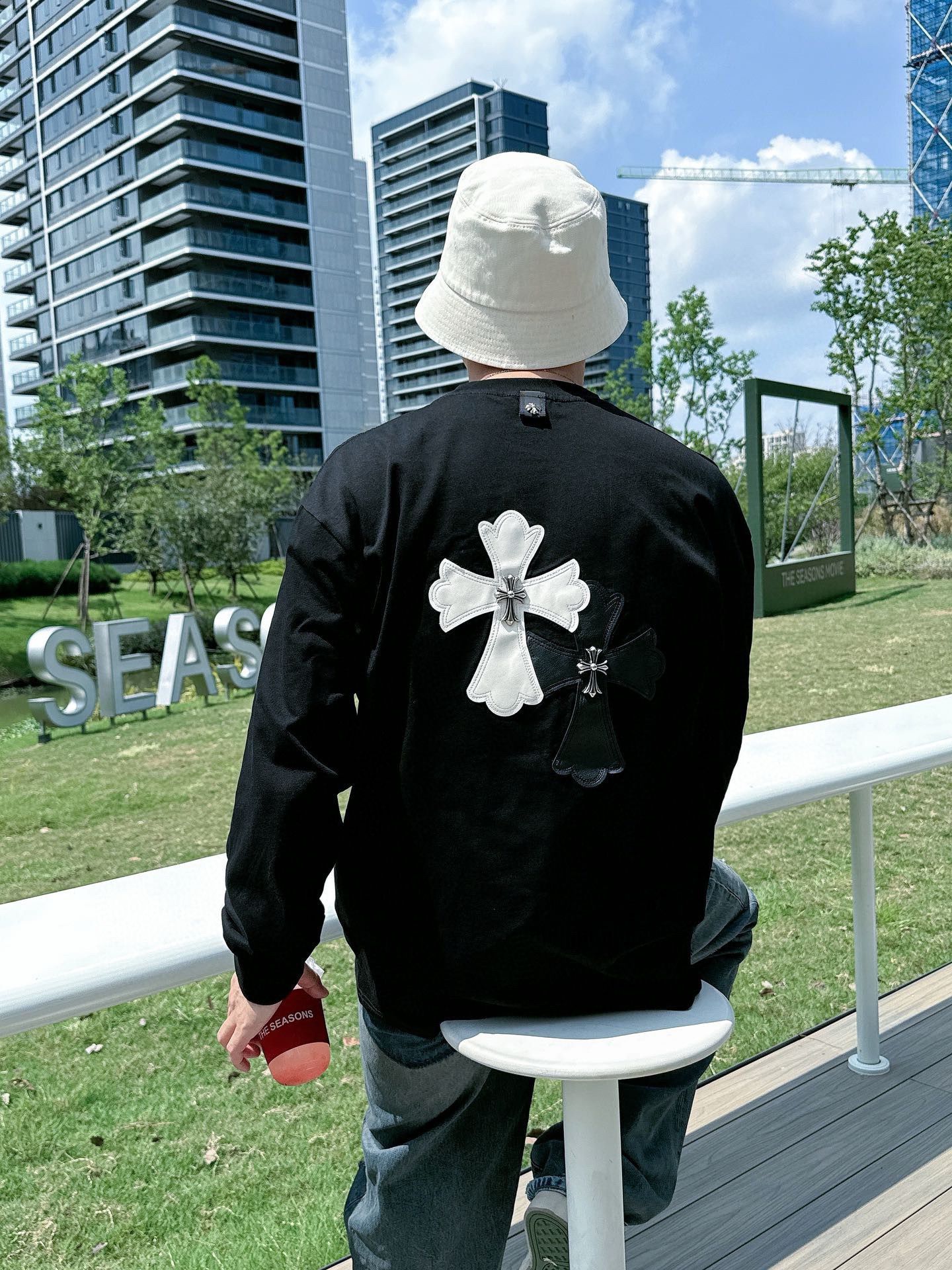 1:1 version new arrival basic style leather logo long sleeve
