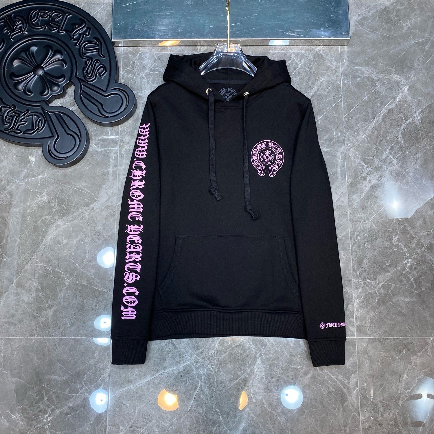 New arrival black with purple logo hoodie