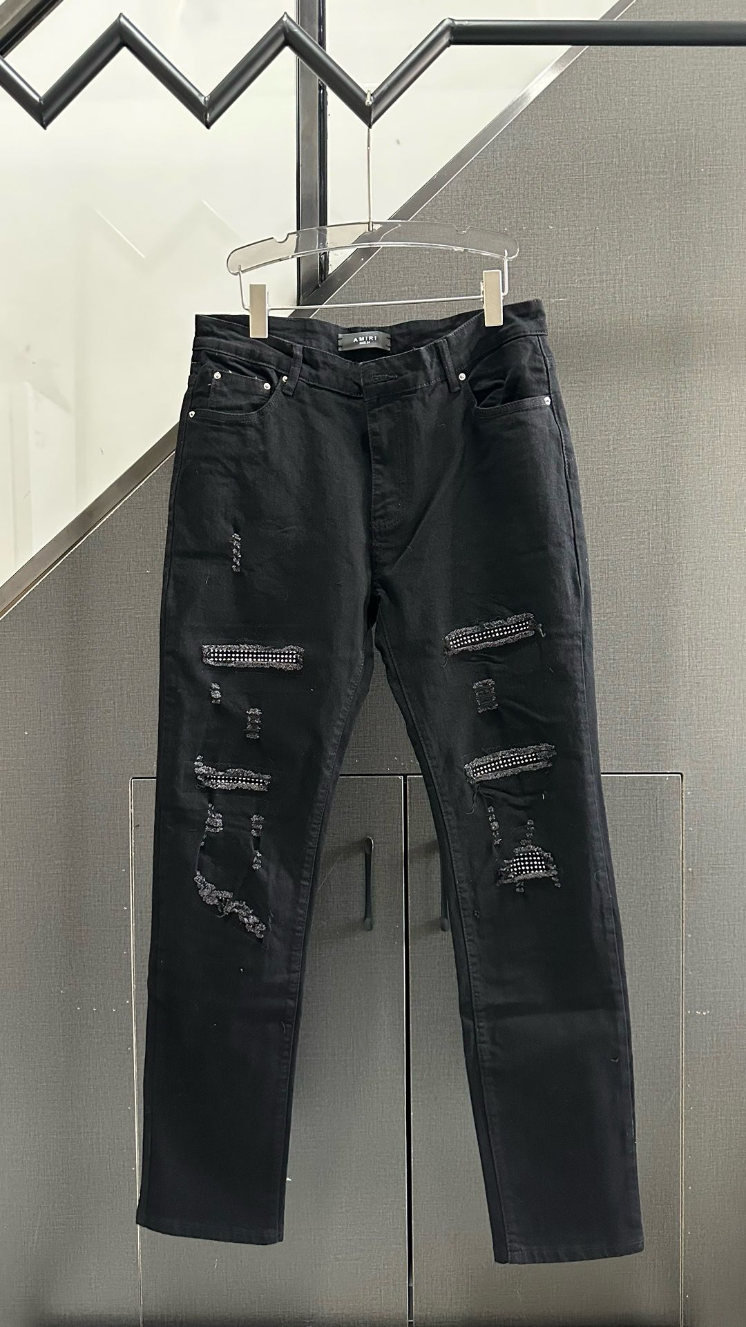 New arrival washing black grey ripped jeans