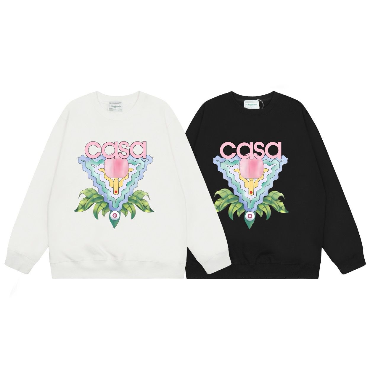 New arrival pink green printing crewneck