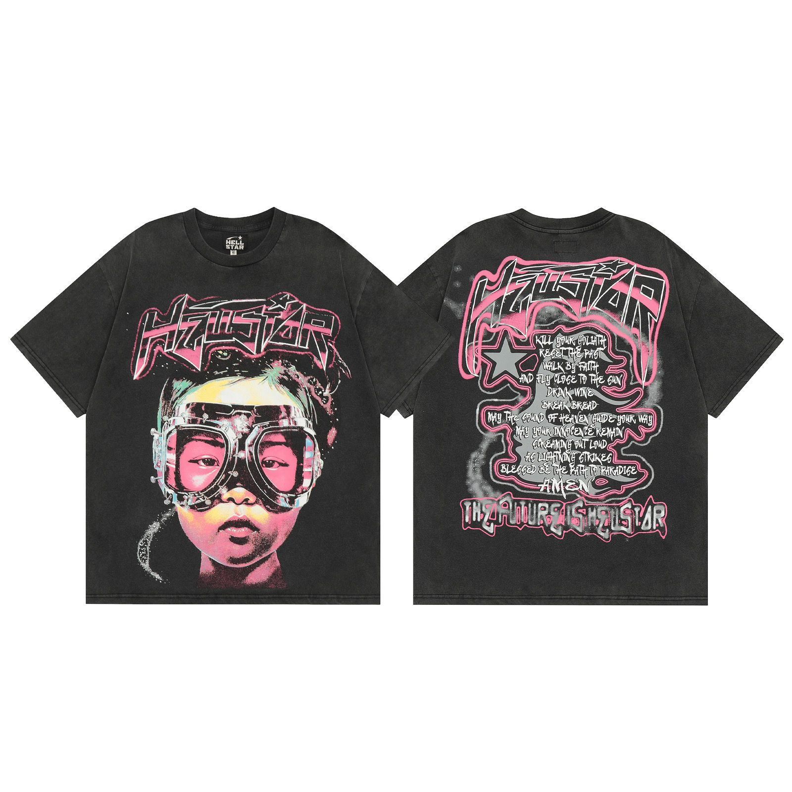 Classic washing black with red face red printing tee