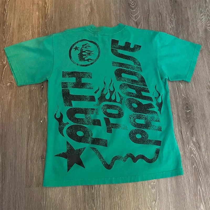 New arrival green with yellow black print tee