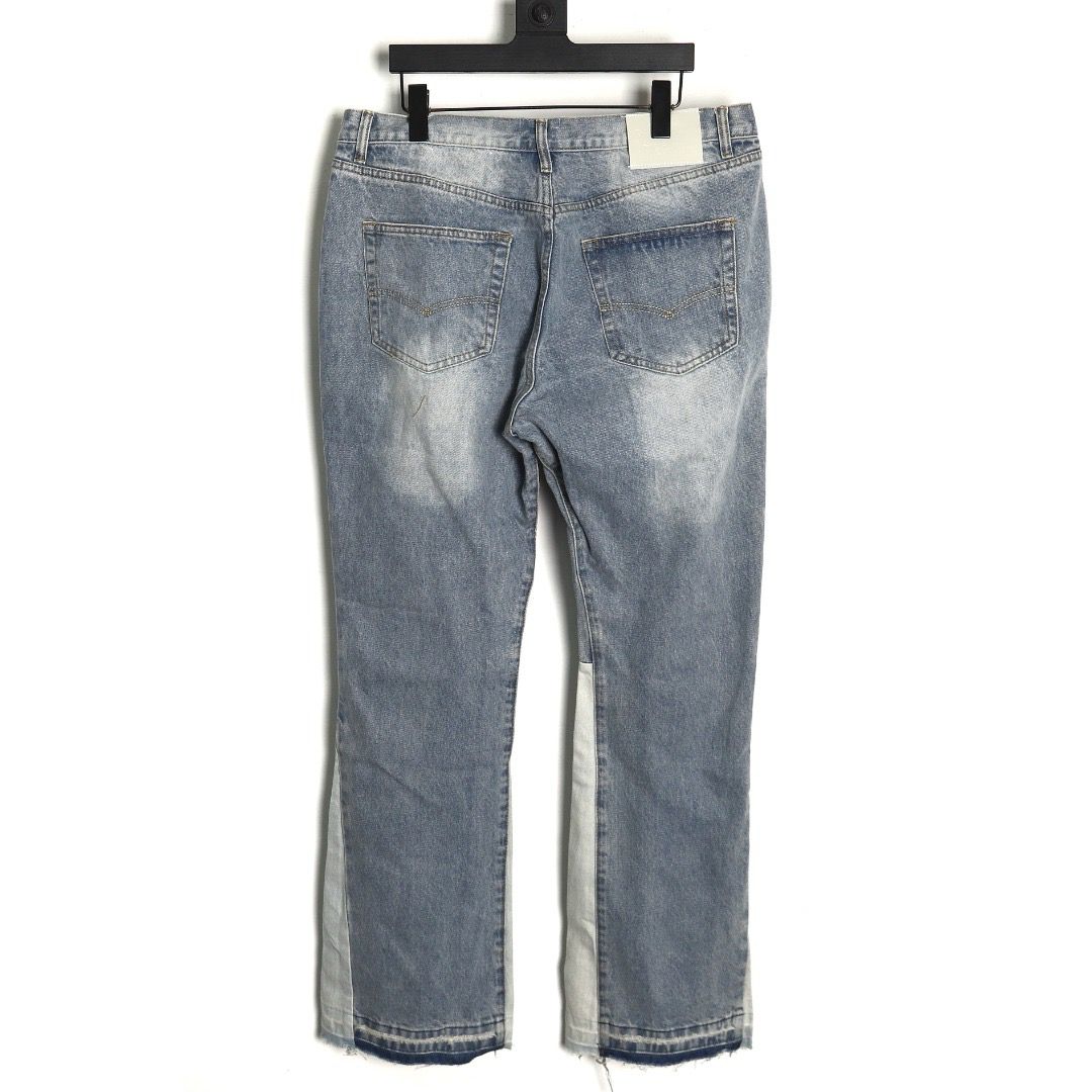 1:1 version splicing washing blue flared jeans