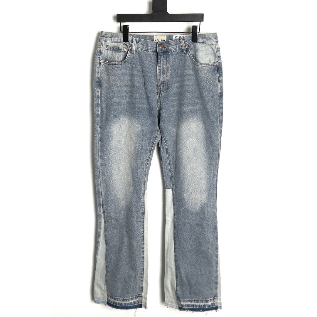 1:1 version splicing washing blue flared jeans
