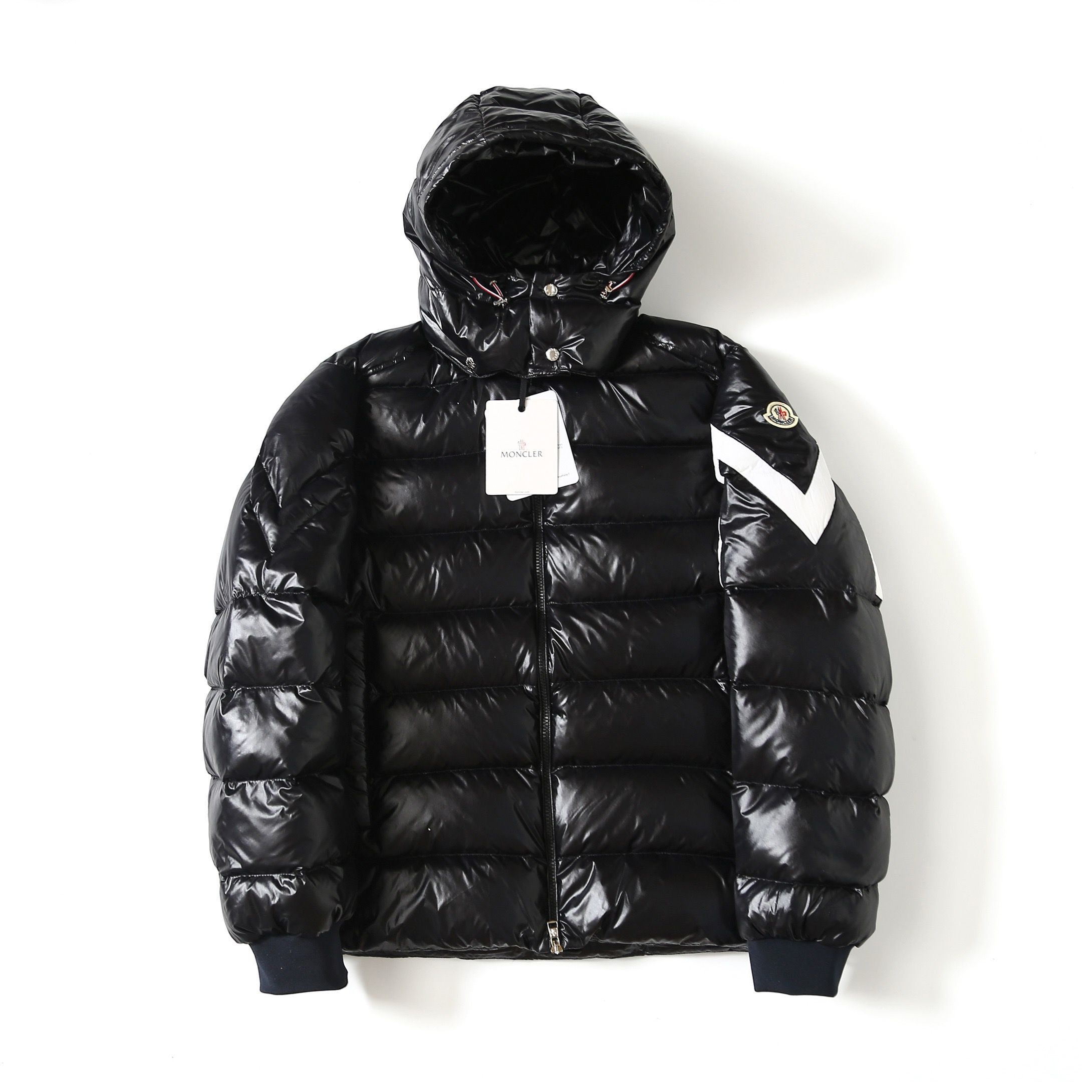 1:1 Quality twin peak striped hoodie down jacket