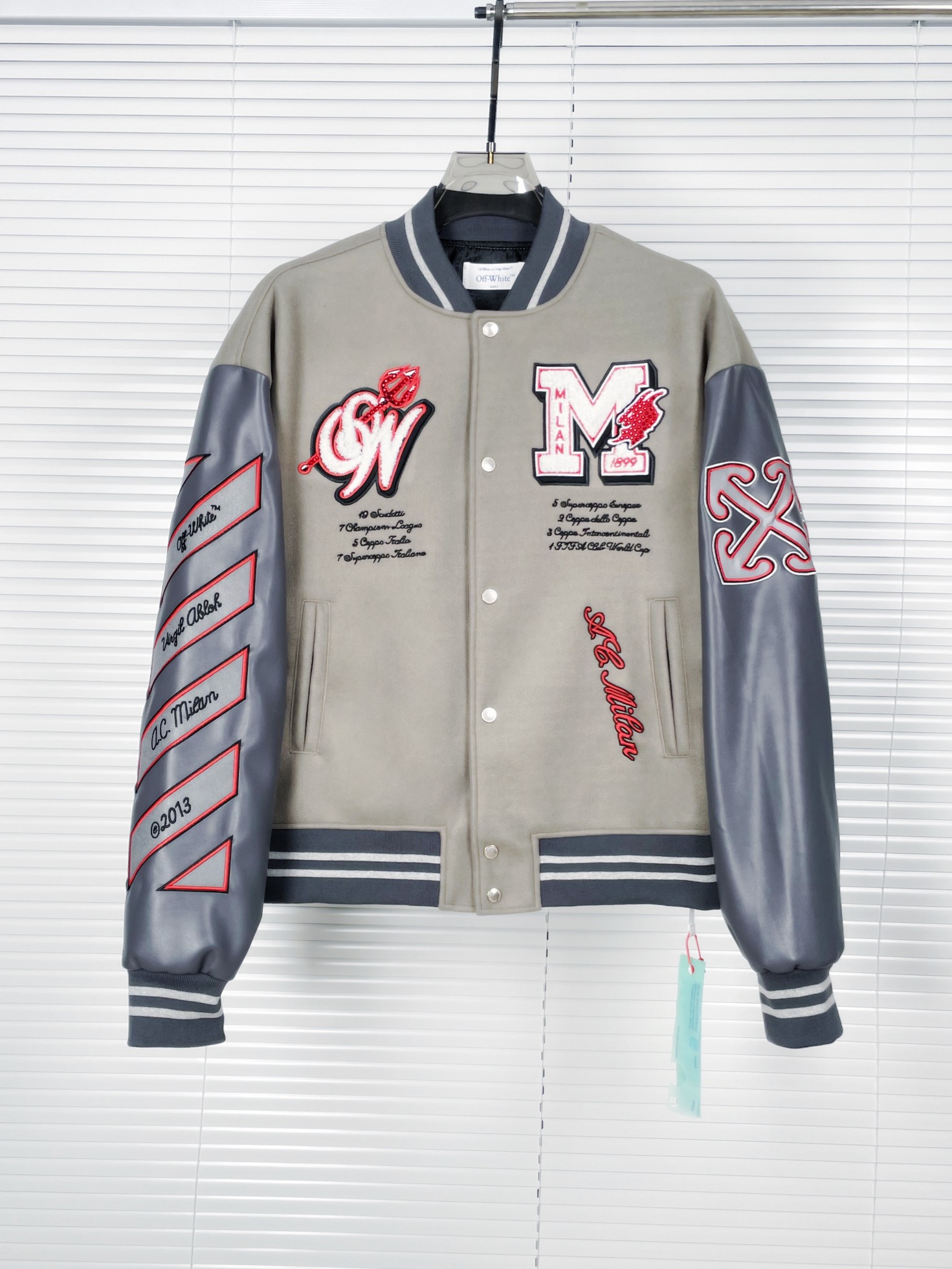 1:1 version AC Milan x Offwhite co-logo tag baseball jacket
