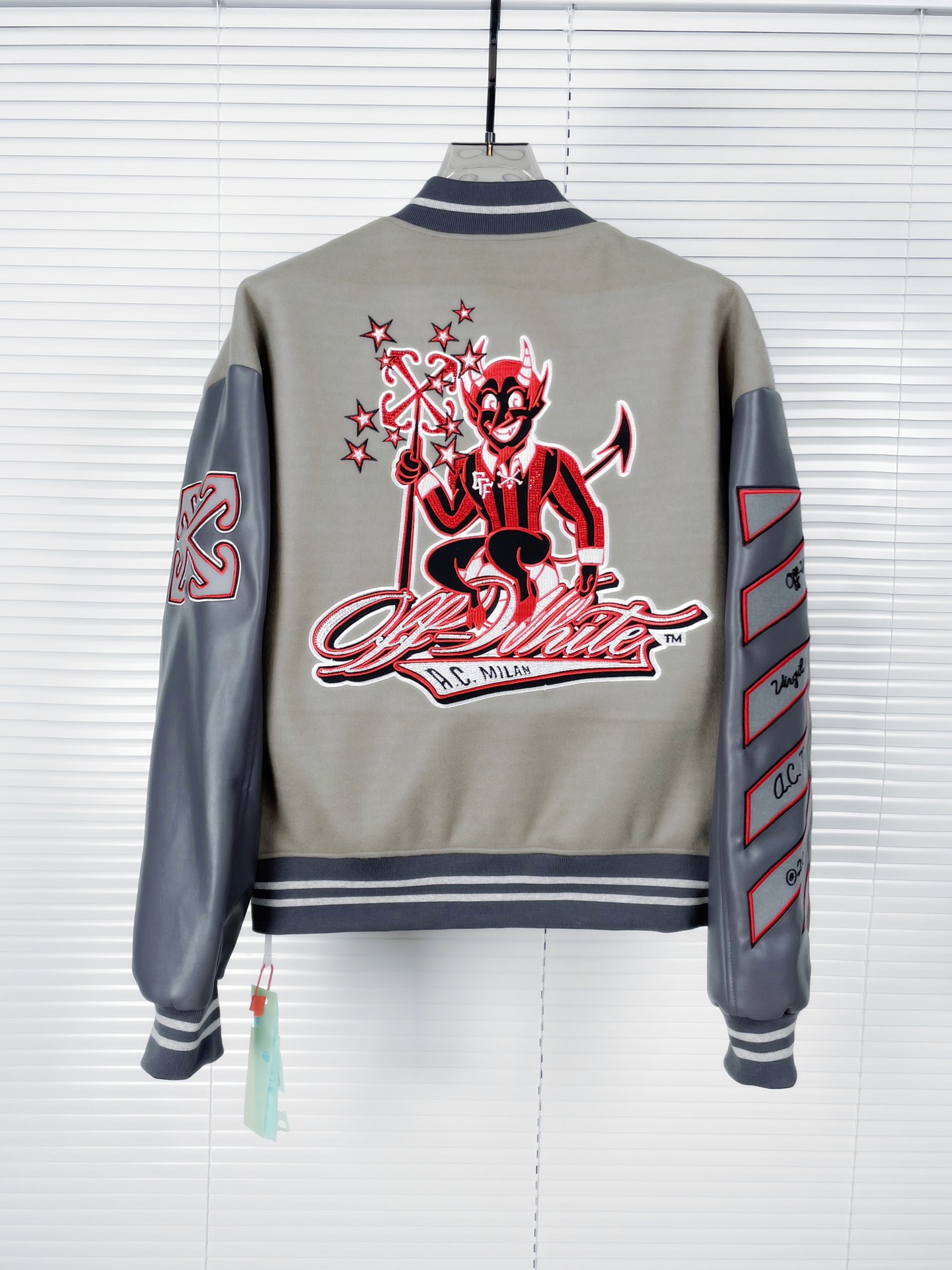 1:1 version AC Milan x Offwhite co-logo tag baseball jacket