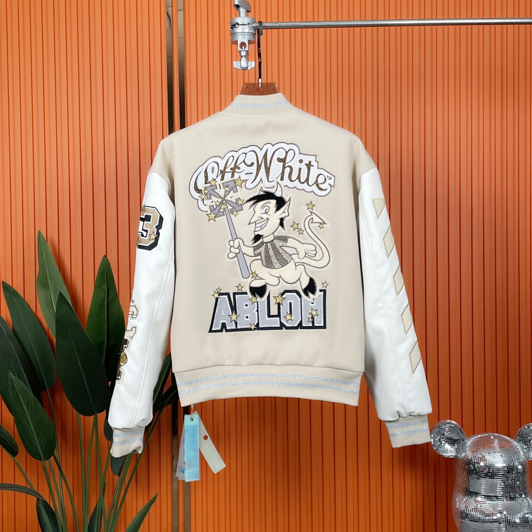 1:1 version AC Milan x Offwhite co-logo tag baseball jacket