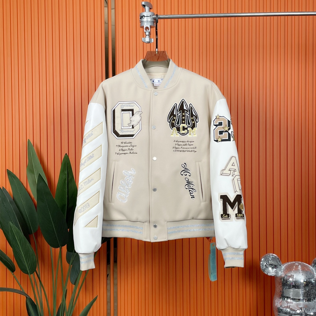 1:1 version AC Milan x Offwhite co-logo tag baseball jacket