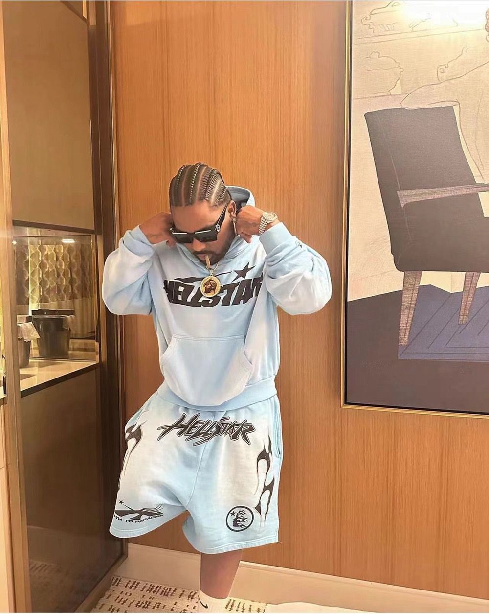 Washing light blue hoodie