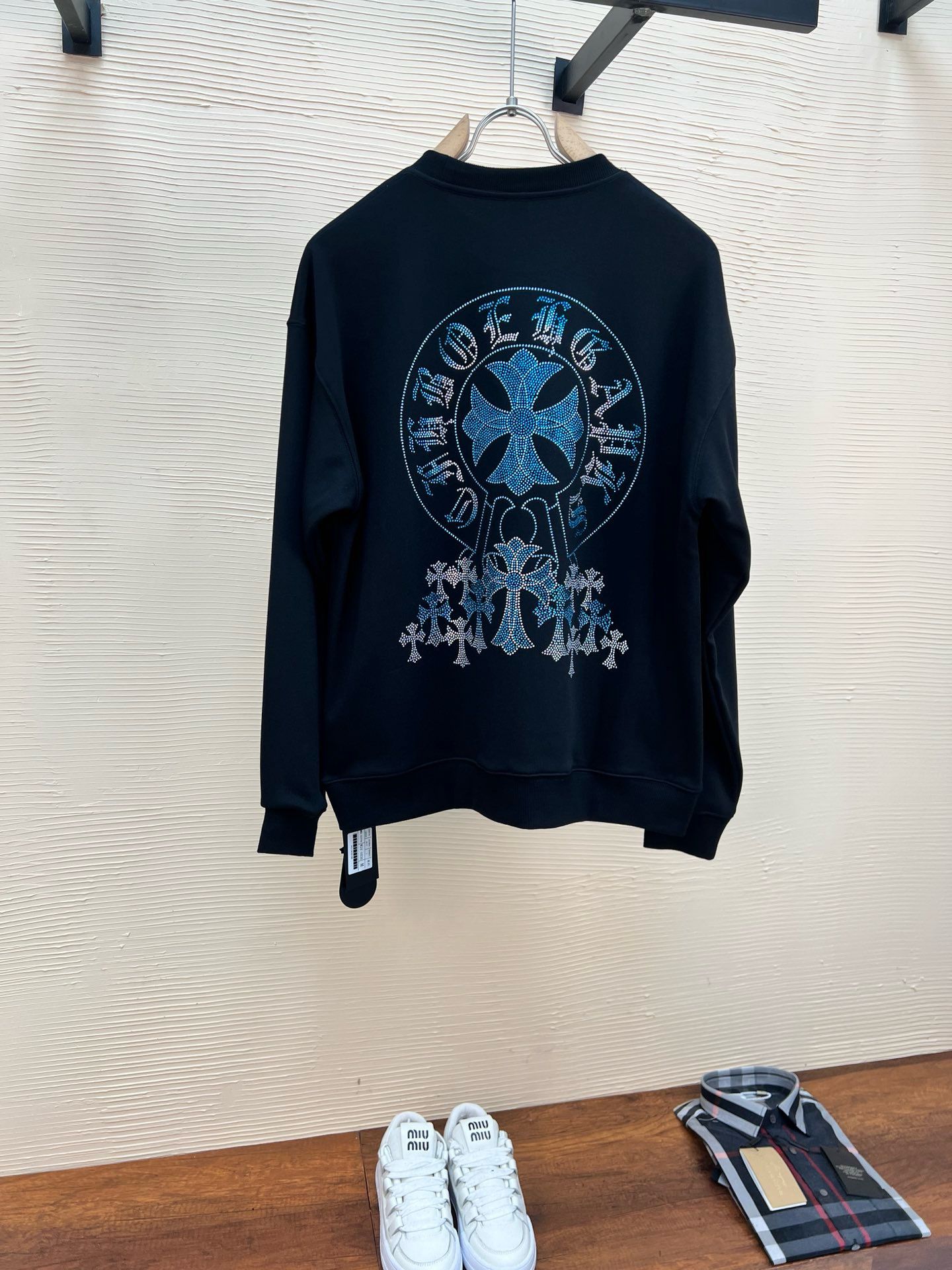 Leather brand embroidered letter cotton long-sleeve Tshirt