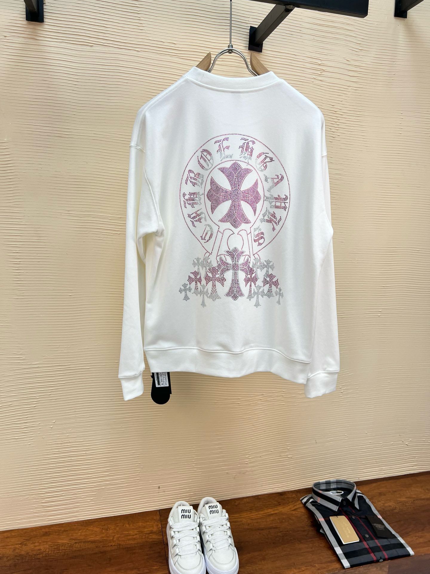 Leather brand embroidered letter cotton long-sleeve Tshirt
