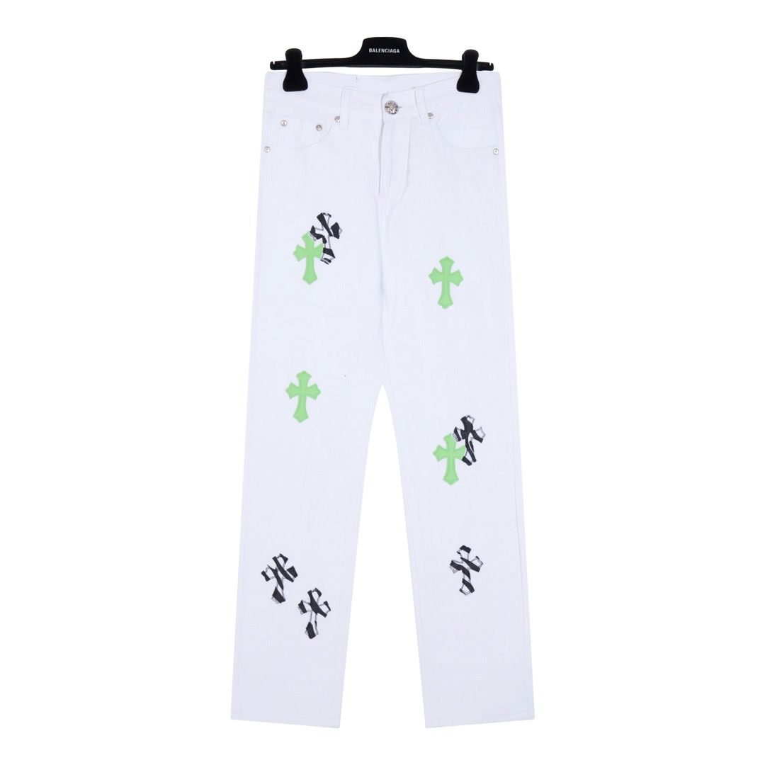 New white with fleecing logo jeans