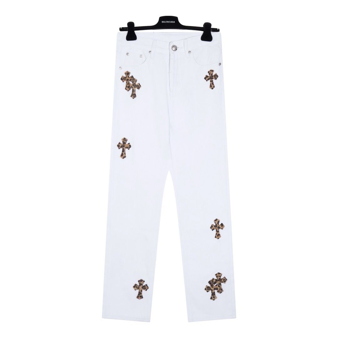 New white with fleecing logo jeans