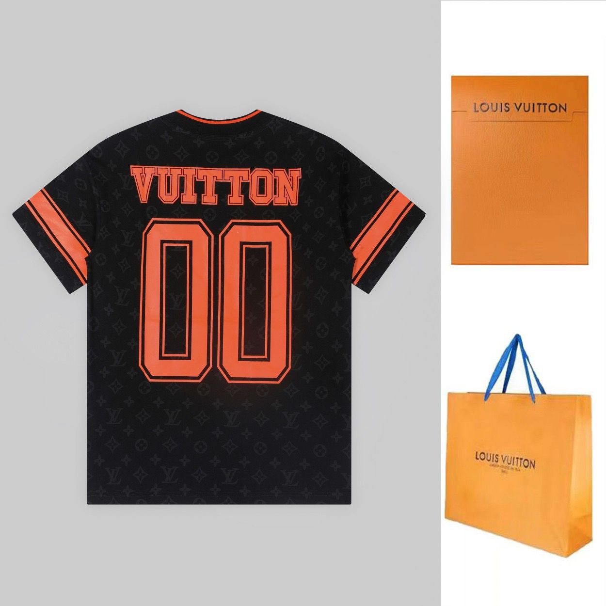 1:1 New black with orange logo tshirt