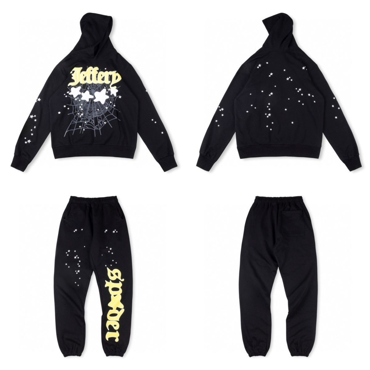 New arrival black with yellow puff logo tracksuit