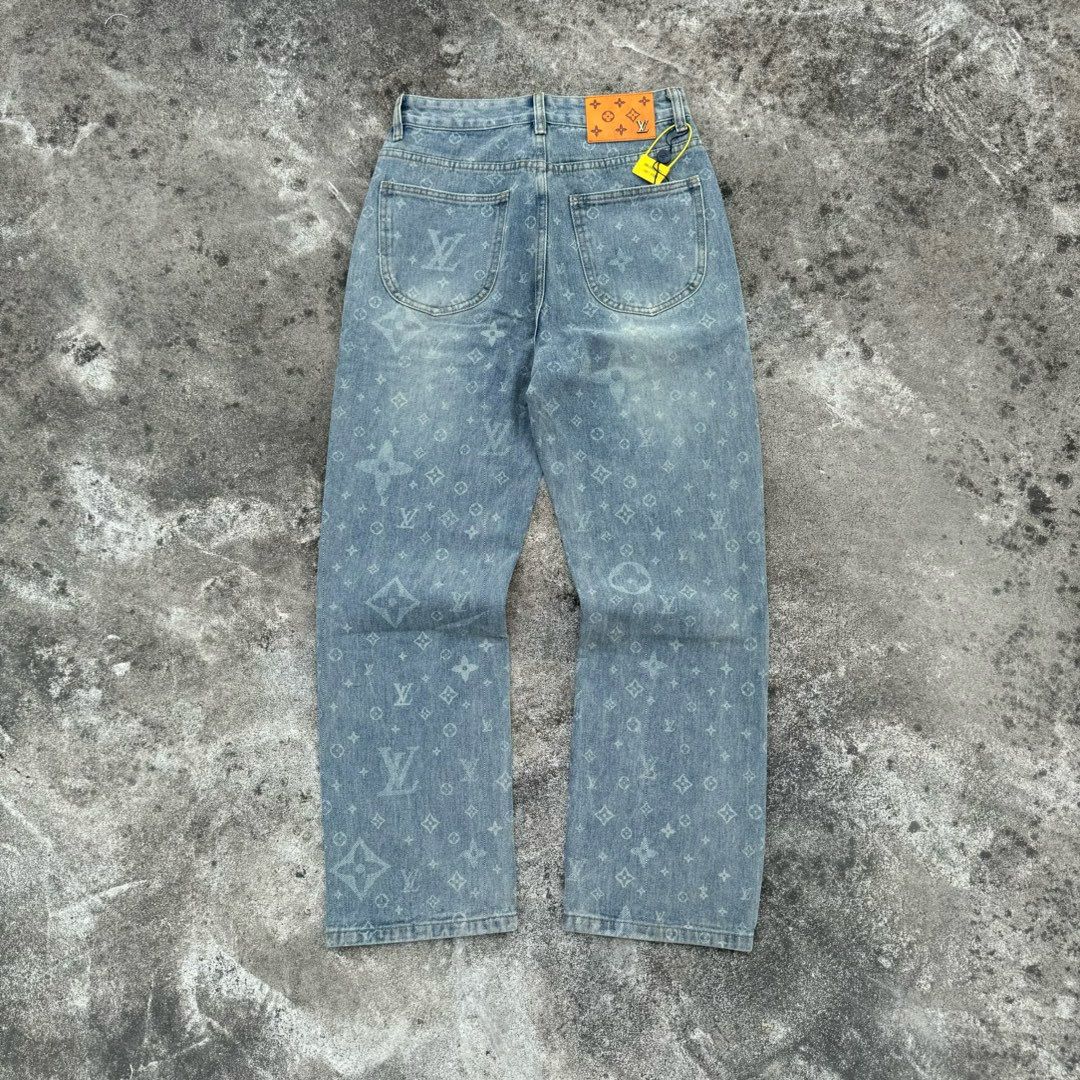 1:1 New blue full logo jeans