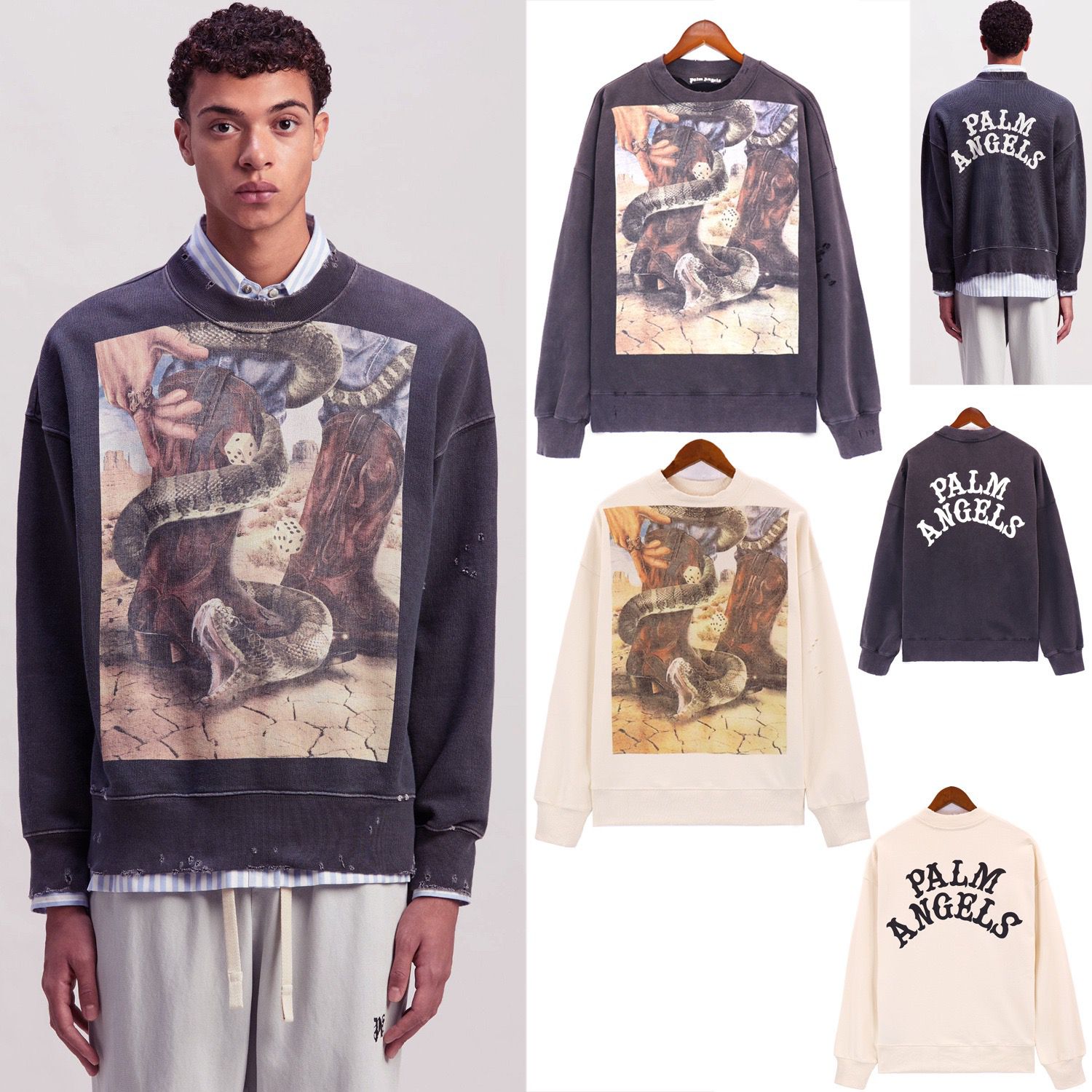 Washing grey and beige crewneck