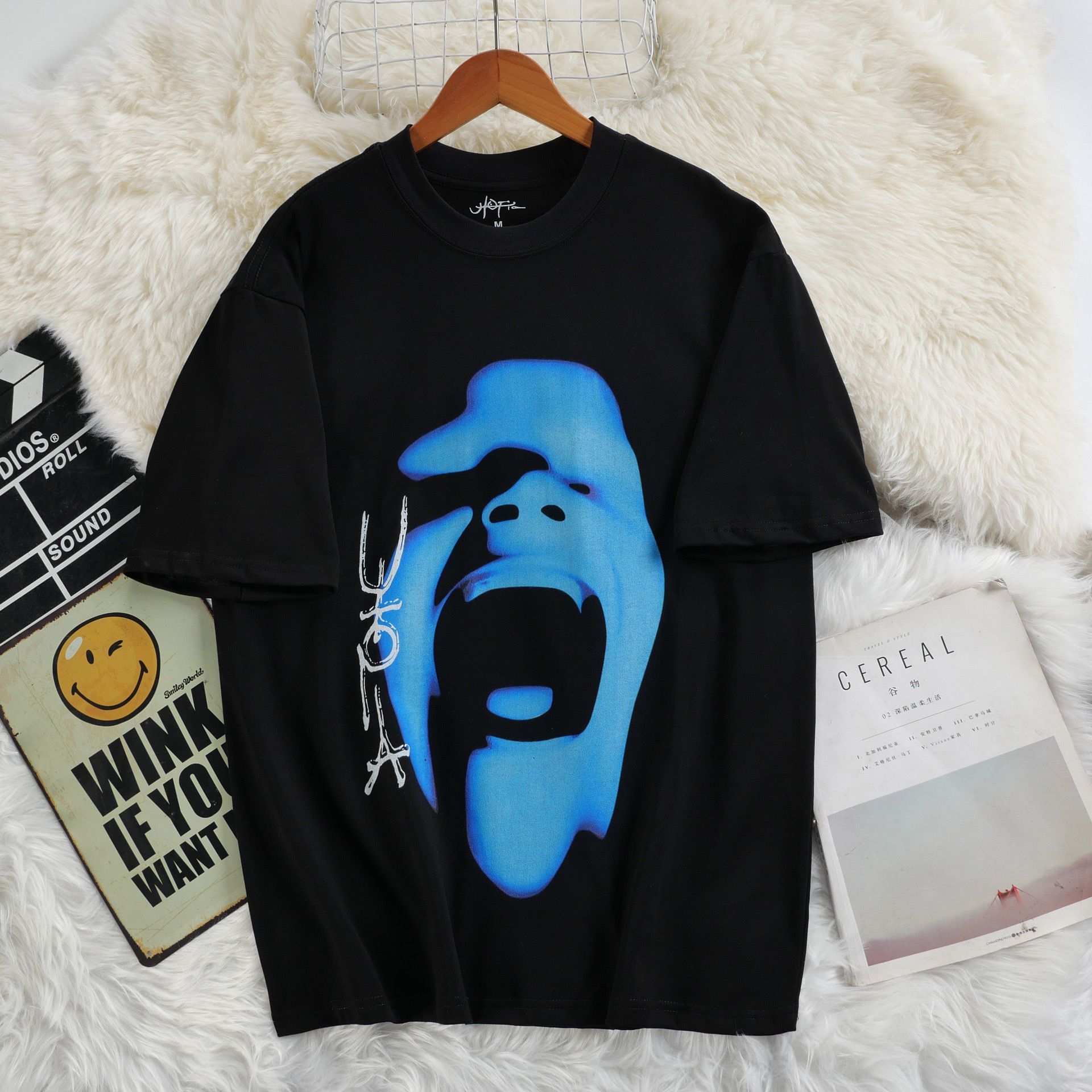 Black wiith blue face tshirt