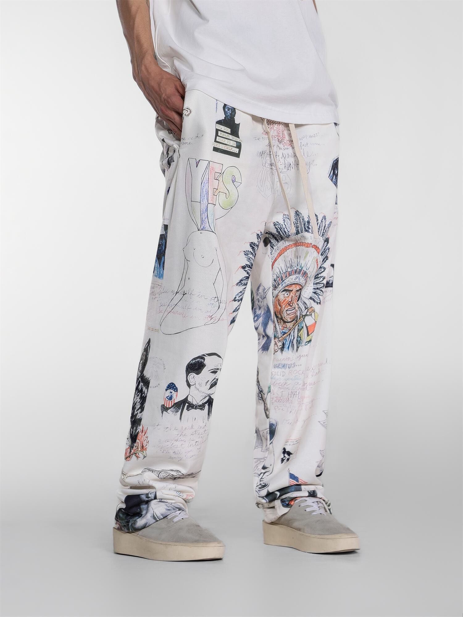 New arrival white with man head print pant