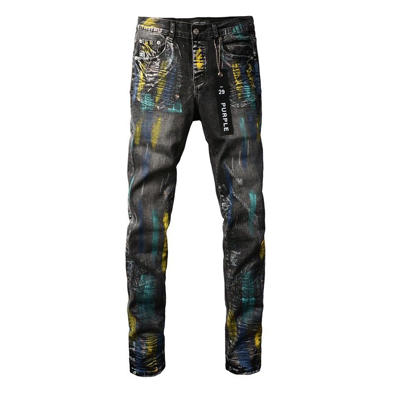 9073 smoky with yellow blue painting jeans