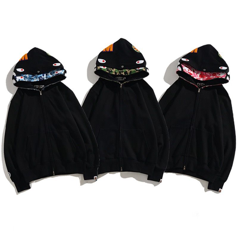 1:1New black with double zip shark face hoodie