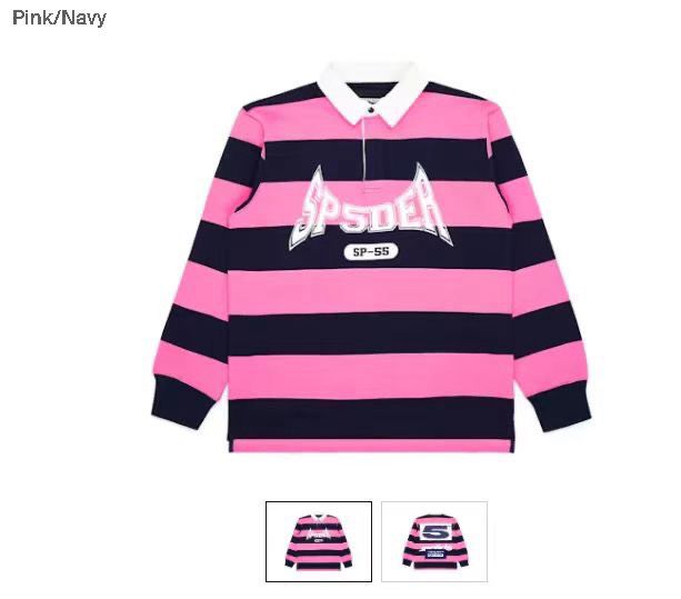 1:1 New arrival pink stripes polo long sleeve shirt