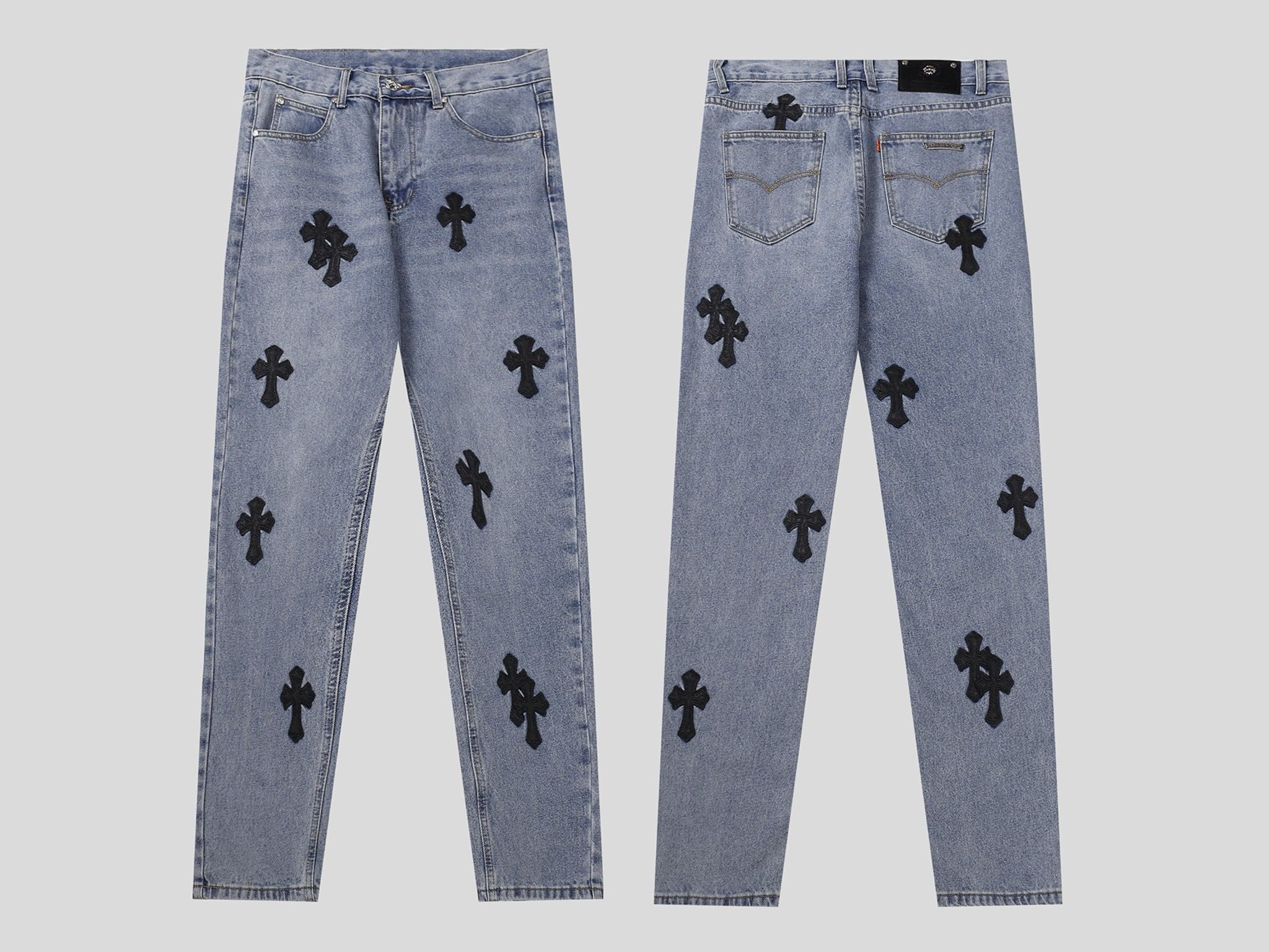 Classic cross leather logo jeans