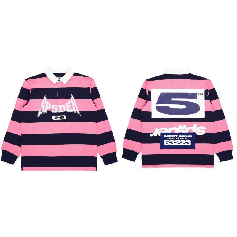 1:1 New arrival pink stripes polo long sleeve shirt