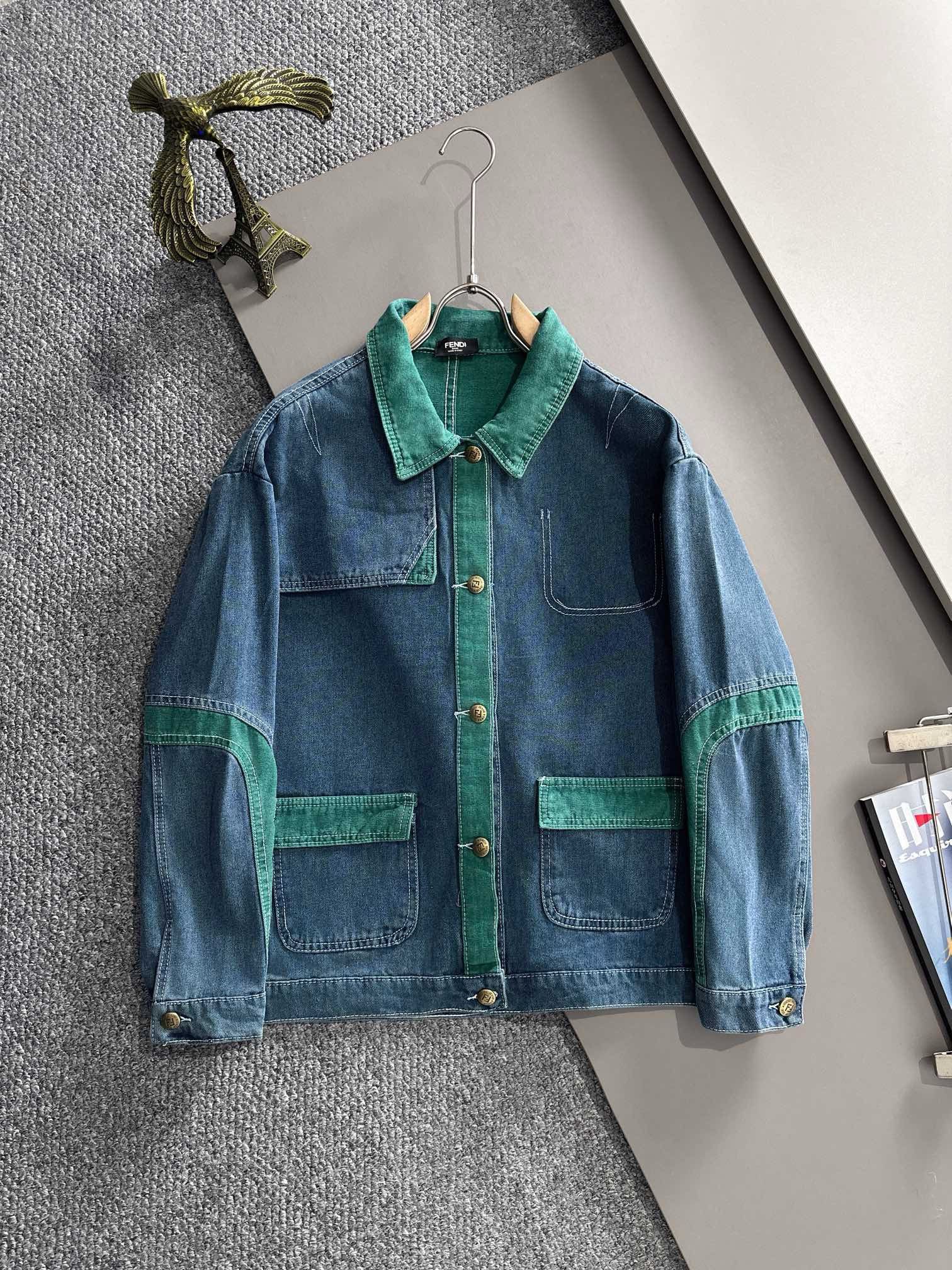 1:1 2025 new blue green splicing denim jacket