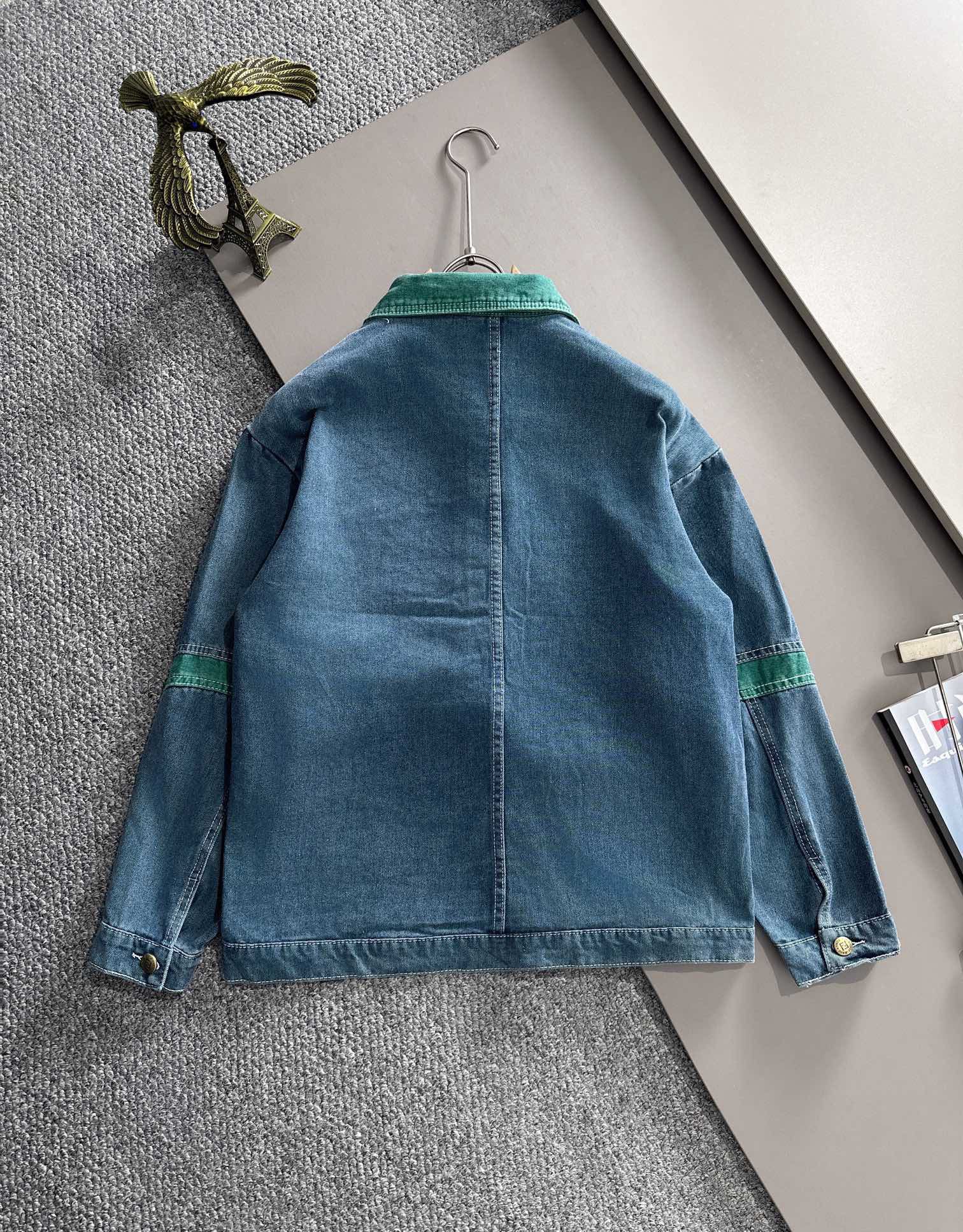 1:1 2025 new blue green splicing denim jacket