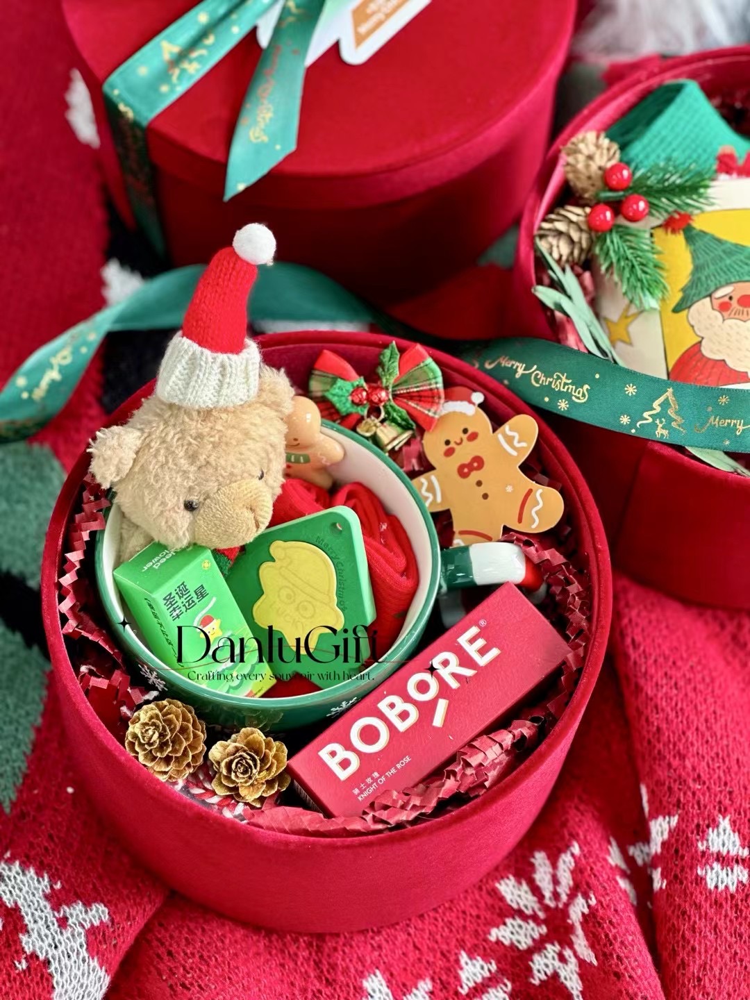 red box gift set with different stuff