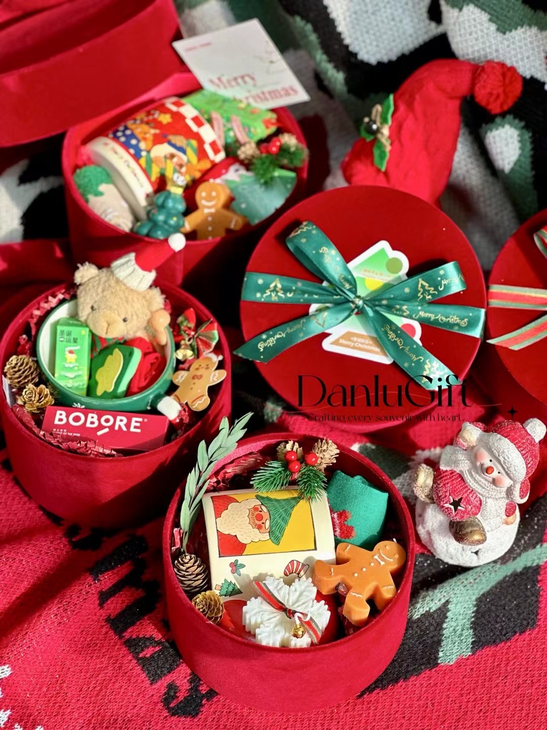 red box gift set with different stuff
