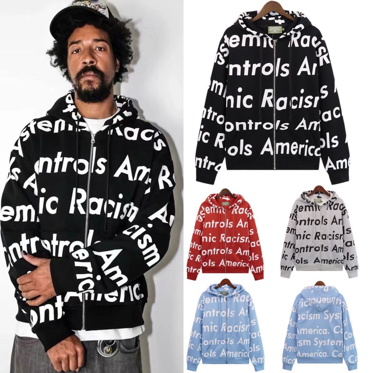 New arrival full logo print zipper hoodie