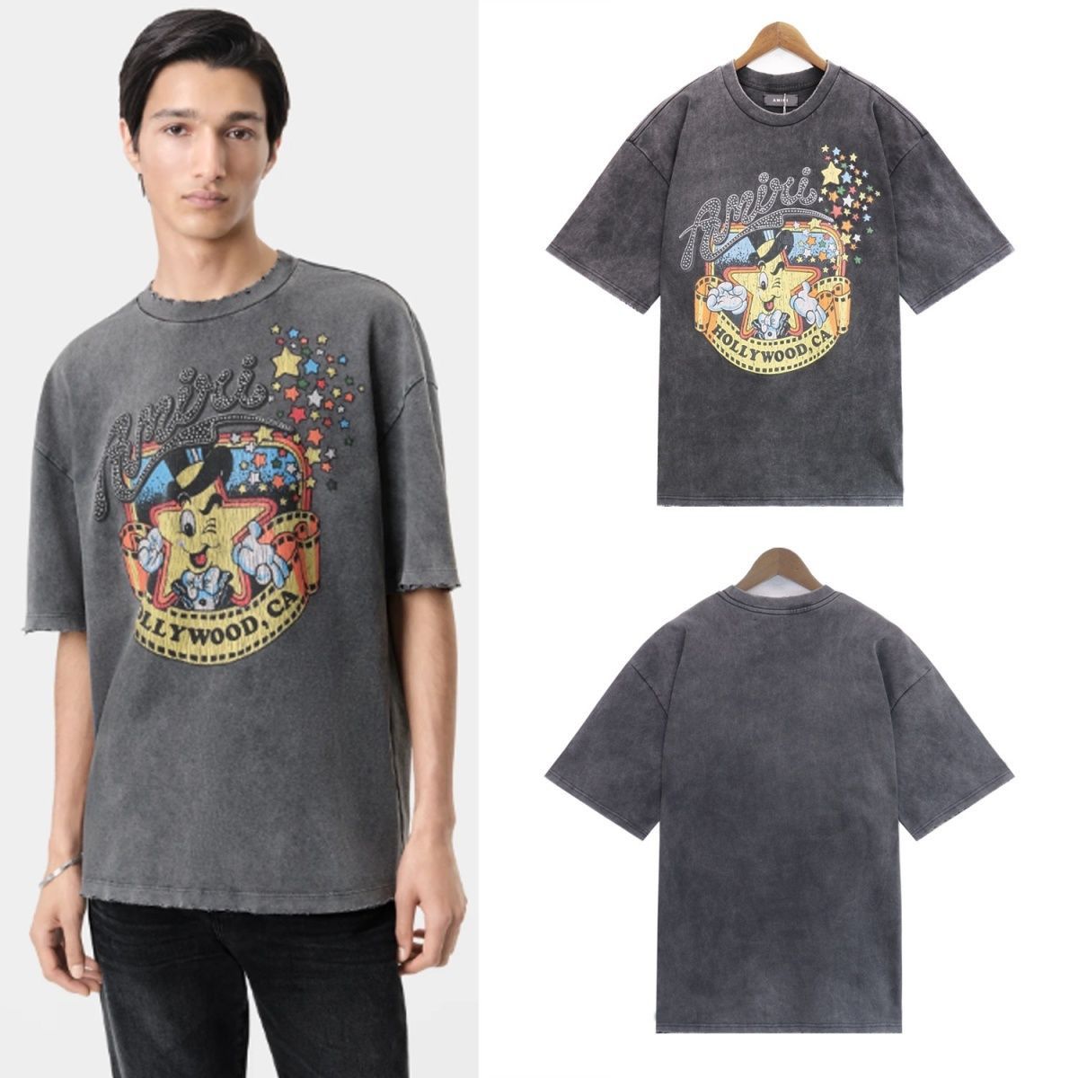 Washing grey star print tshirt