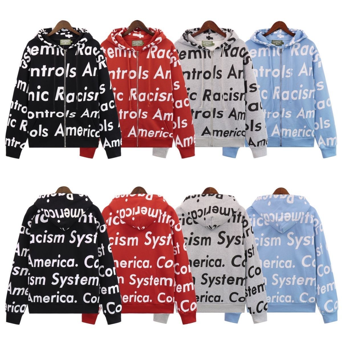 New arrival full logo print zipper hoodie