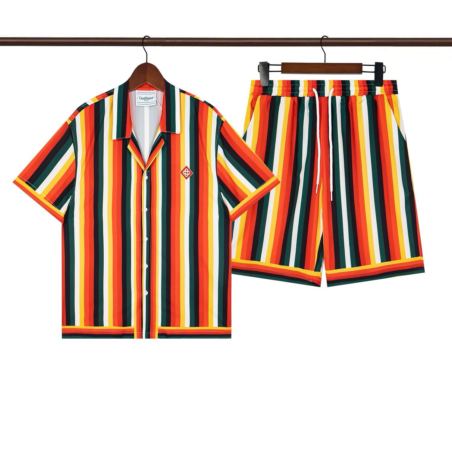New released stripes short shirt set