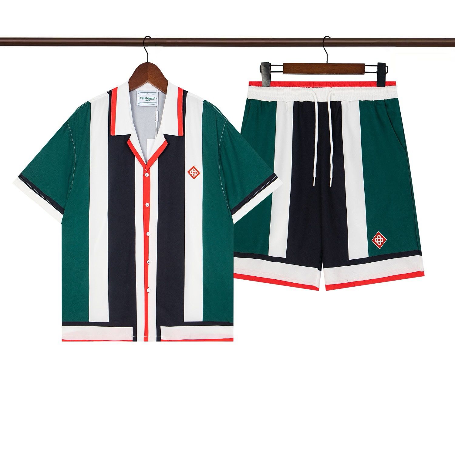 New released stripes short shirt set