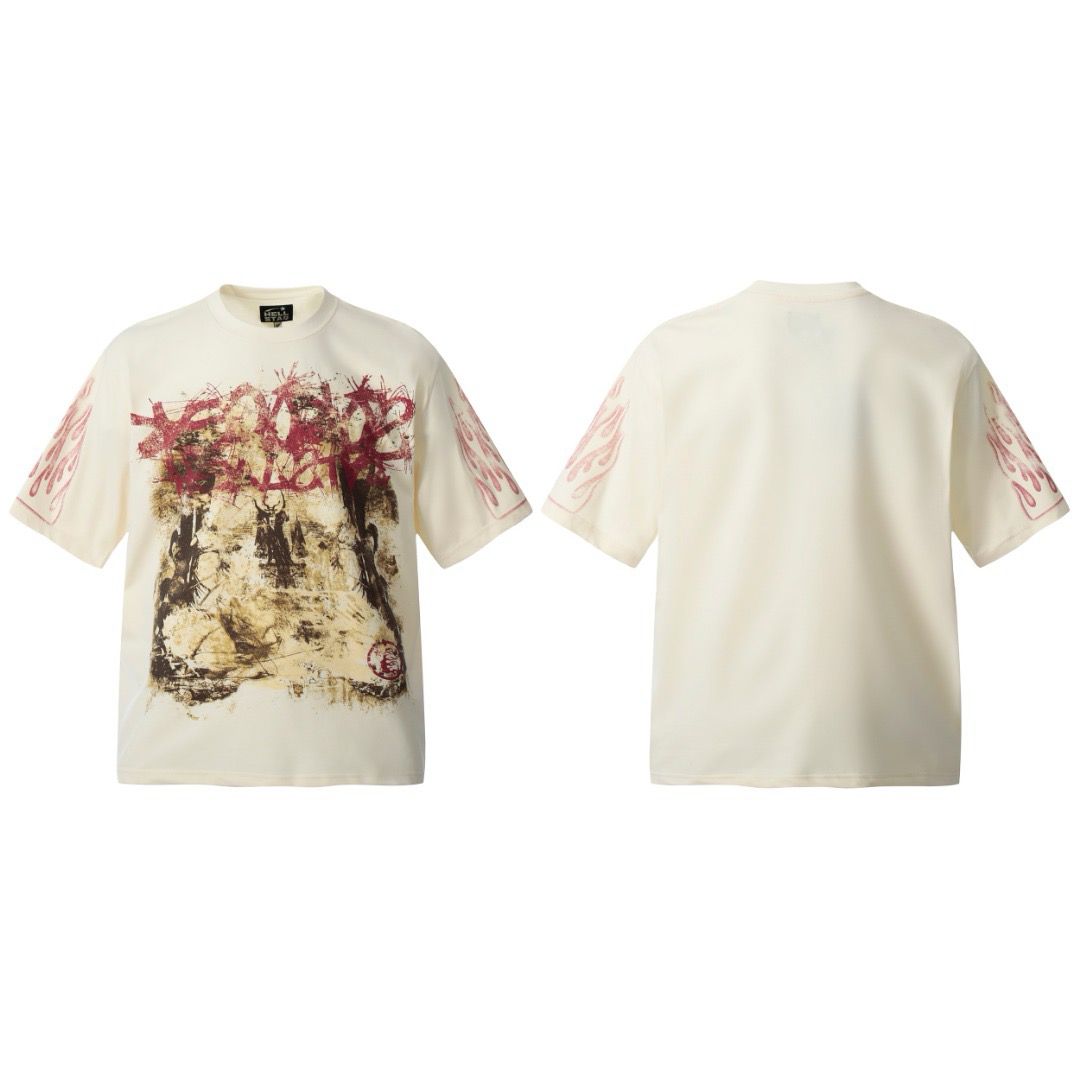 Washing beige full printed tshirt